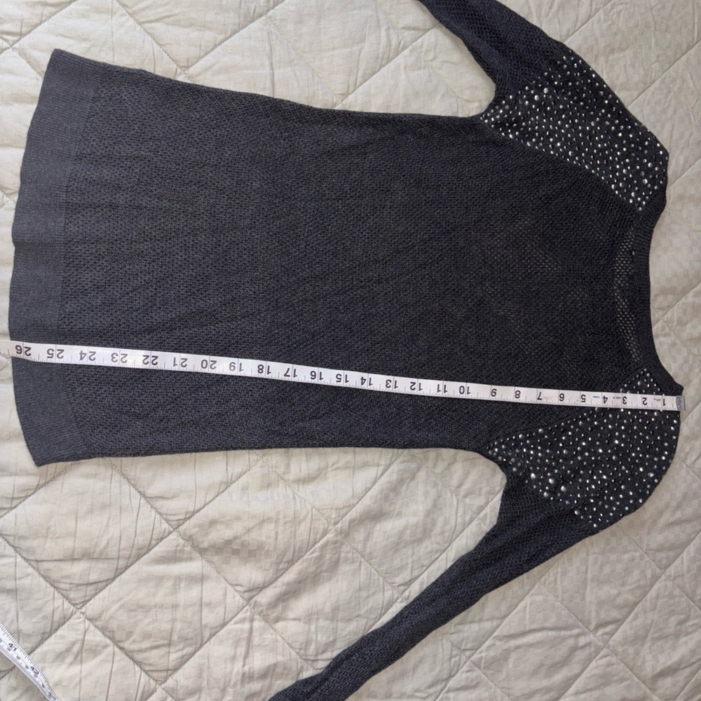 Express sheer mesh thermal top, Charcoal with rhinestones, size Small/Petite - Picture 9 of 9